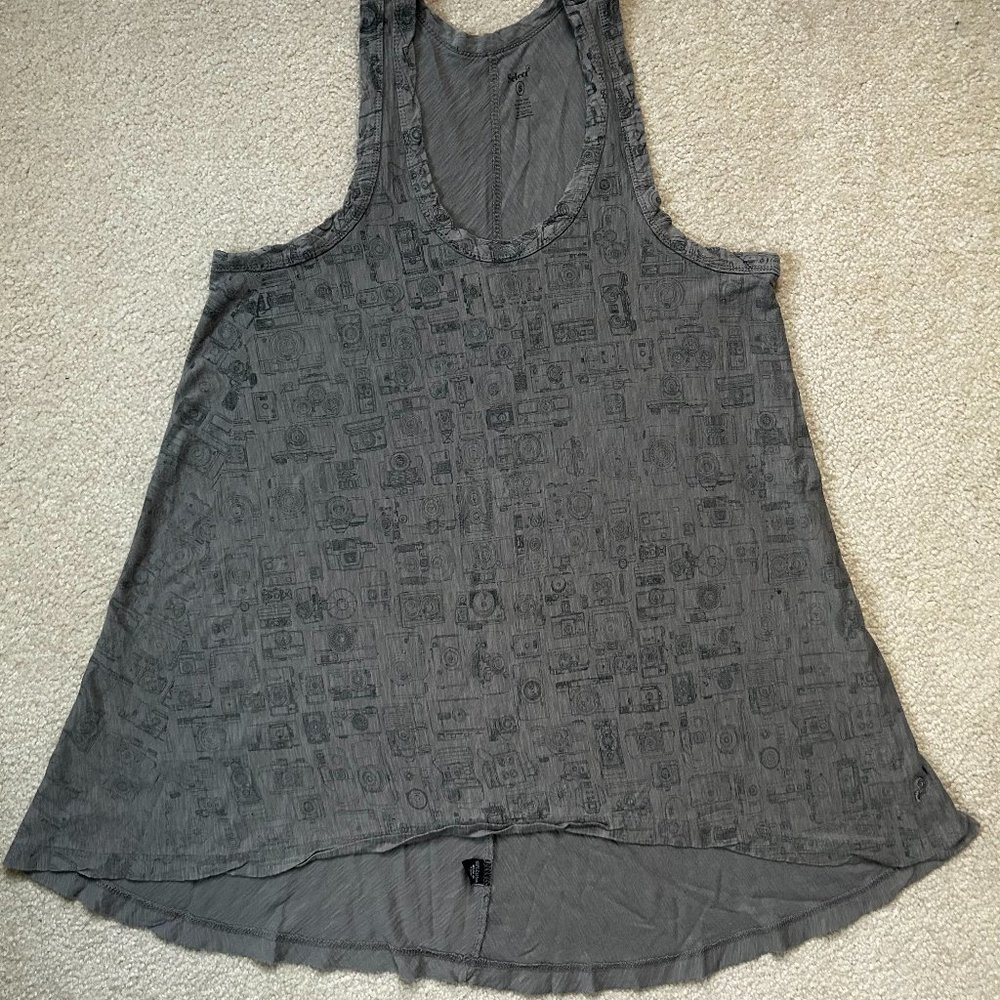 Camera Print Grey Tunic Length Tank Top